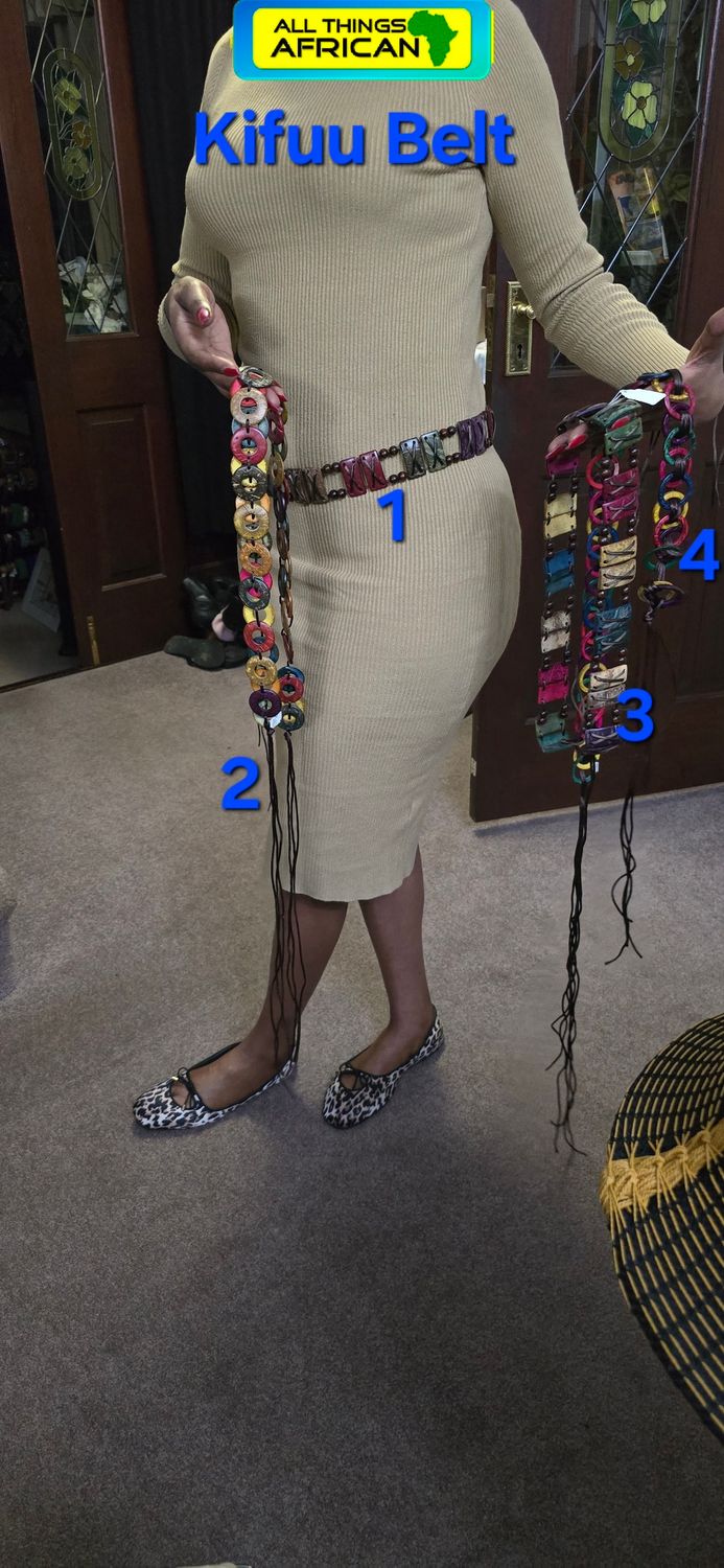 Painted Coconut Shell Statement Belt – Handmade African Waist Belt