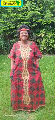 Red &amp; Gold Embroidered African Kaftan Dress - Fit up to size 20