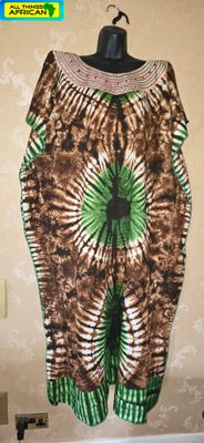 Green &amp; Earth-Tone Tie-Dye African Kaftan - Chanila