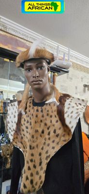 Authentic Zulu Umqhele &amp; Leopard-Print Inspired Shoulder Cape Set - Hamwe