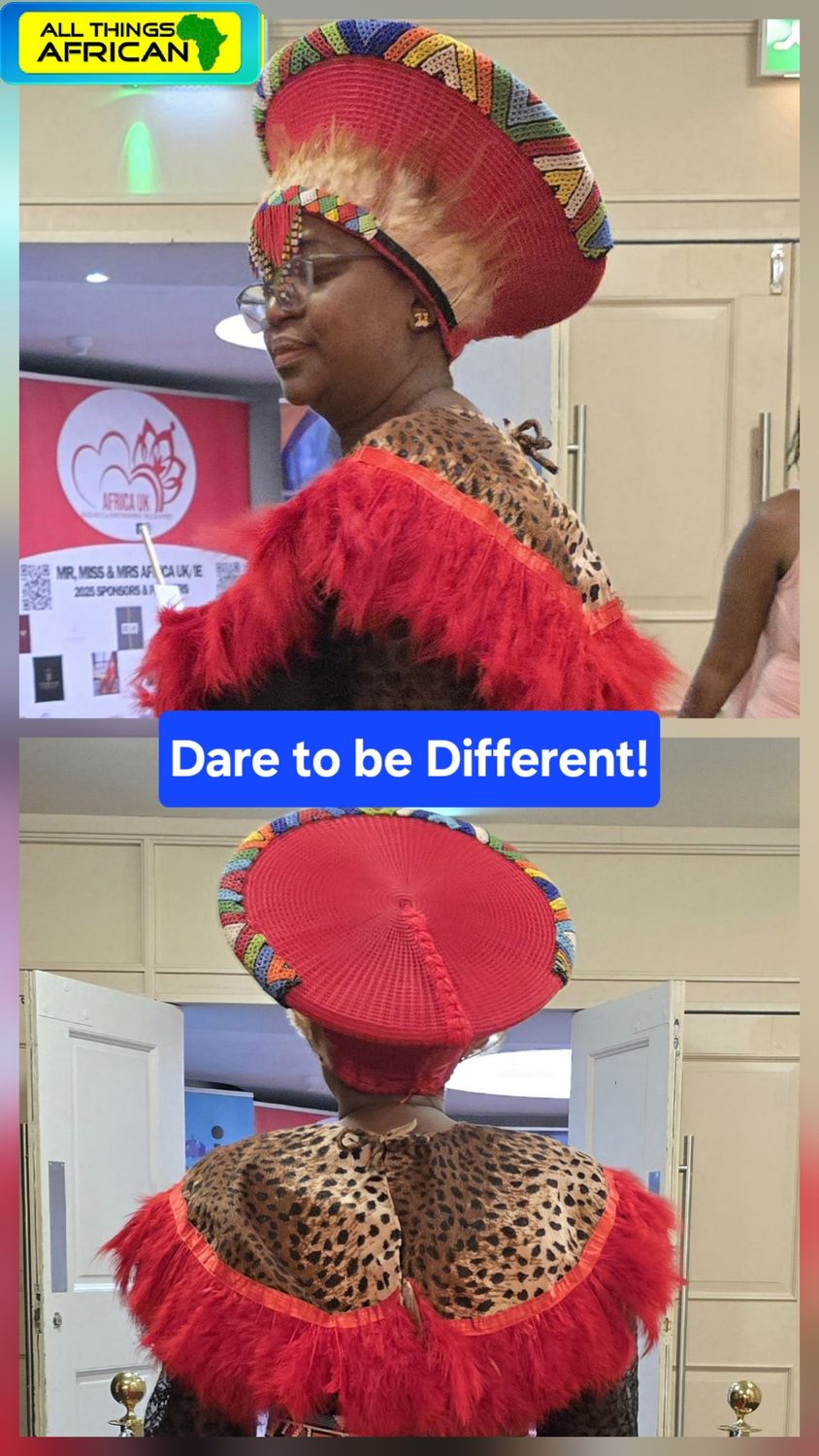 Royal Heritage Beaded Crown Hat &amp; Statement Necklace Set – Bold African Elegance