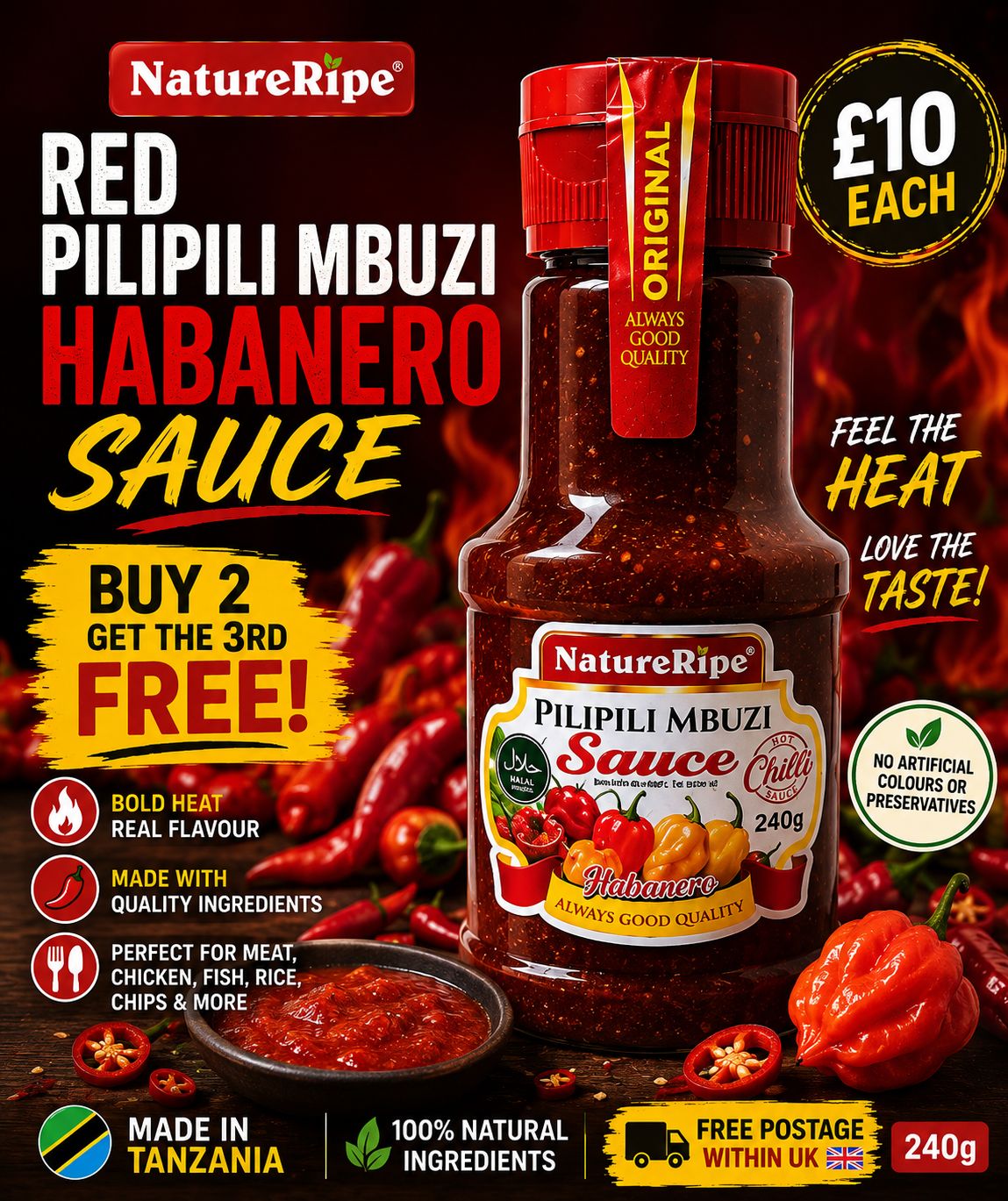 NatureRipe Red Pilipili Mbuzi Habanero Hot Chilli Sauce 240g