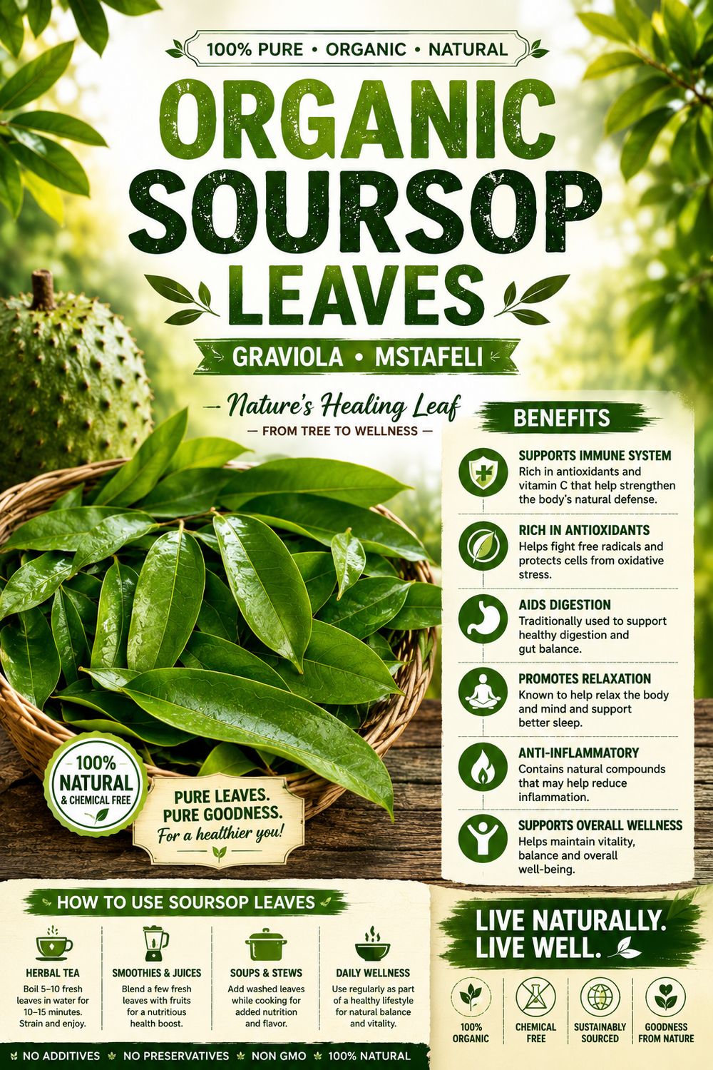 Organic Dried Soursop Leaves (Graviola / Mstafeli) – Naturally Harvested Wellness