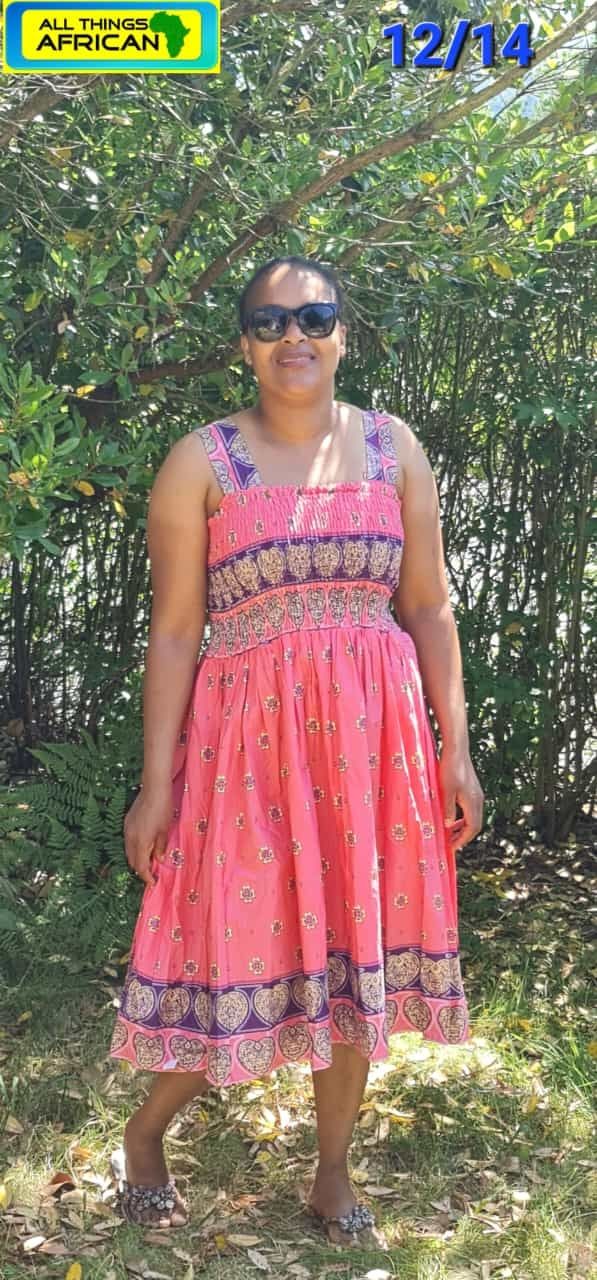 One-Off African Print Summer Dress – Size 12 to 14 – Pink Boho Midi Dress – £38 Free UK Postage