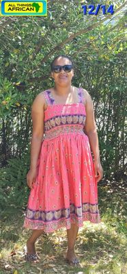 One-Off African Print Summer Dress – Size 12 to 14 – Pink Boho Midi Dress – £38 Free UK Postage