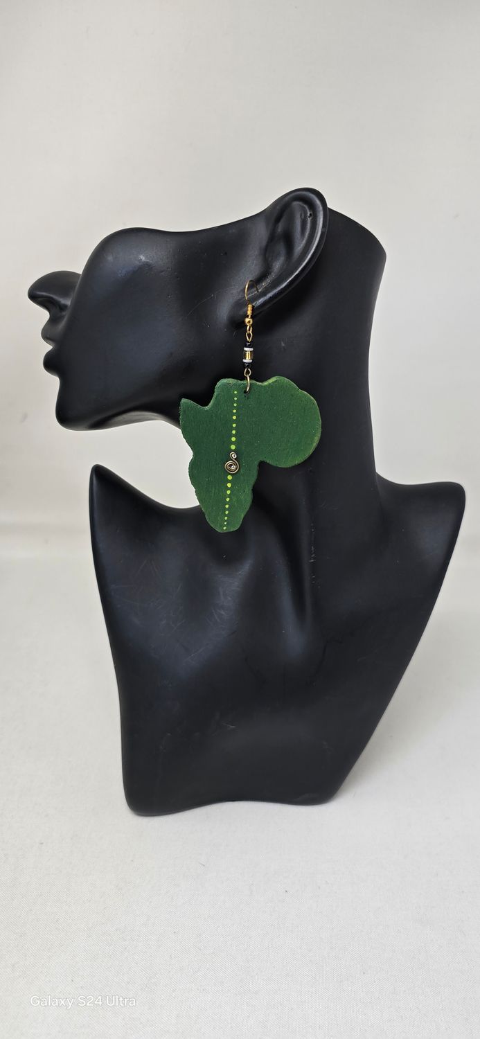 Emerald Green Africa Map Earrings – Handmade Cultural Statement Jewellery