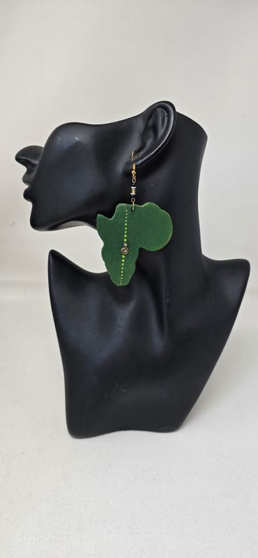 Emerald Green Africa Map Earrings – Handmade Cultural Statement Jewellery