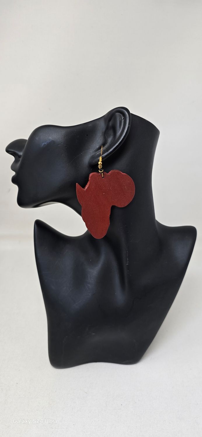 Brown Africa Map Earrings – Handmade Cultural Statement Jewellery