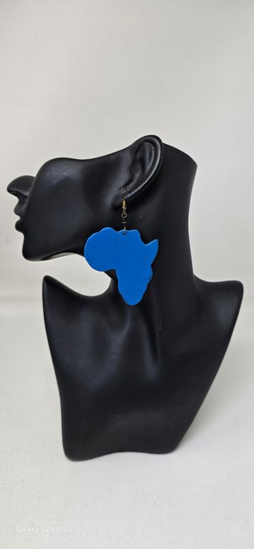 Light Blue Africa Map Earrings – Handmade Afrocentric Statement Jewellery