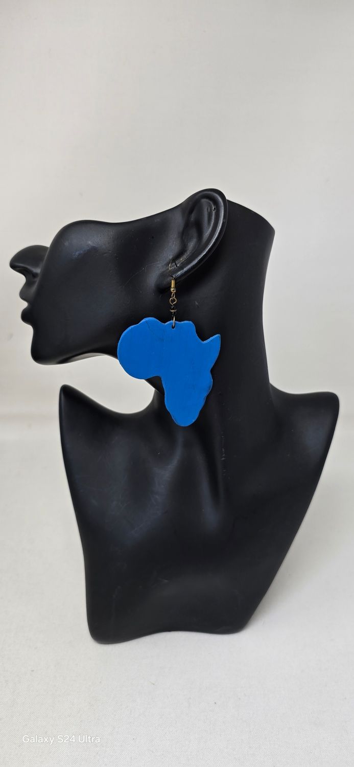 Light Blue Africa Map Earrings – Handmade Afrocentric Statement Jewellery