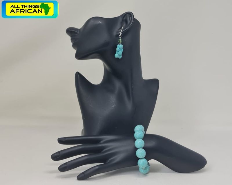 Handcrafted Turquoise Gemstone Jewelry Set | Natural Healing Stone Necklace &amp; Earrings | Support African Artisans