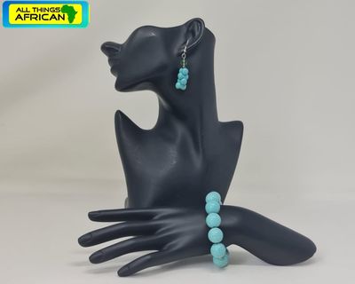 Handcrafted Turquoise Gemstone Jewelry Set | Natural Healing Stone Necklace &amp; Earrings | Support African Artisans