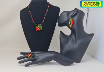 Handmade African Beaded Jewelry Set – Necklace, Earrings &amp; Ring | Custom Colours &amp; Patterns | £25 Full Set UK Postage Included