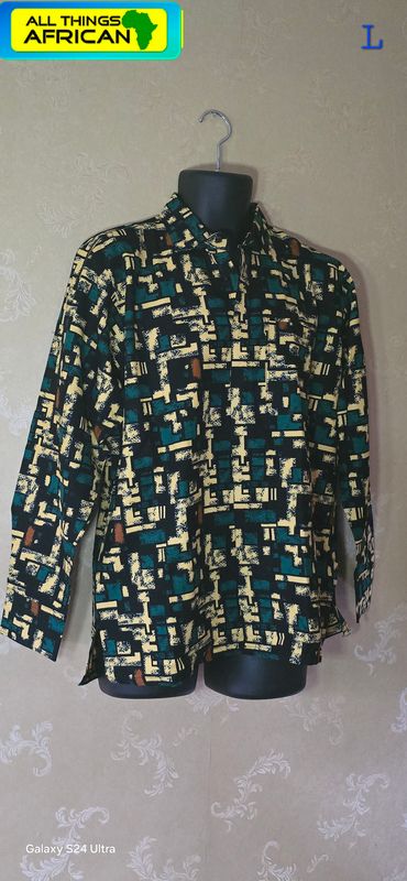 African Print Men's Shirt – Long Sleeve Cultural Fashion | Large Size