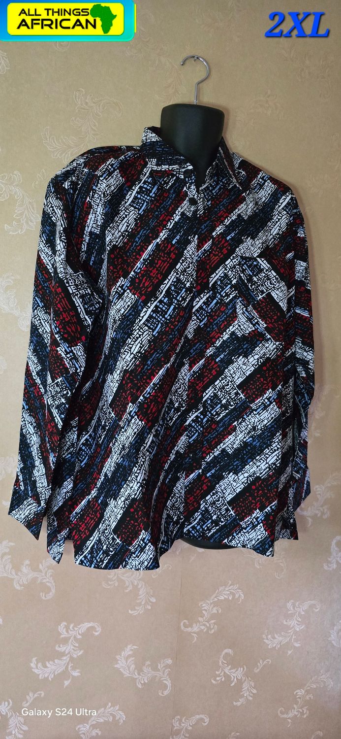Men's African Print Long Sleeve Shirt – Handmade African Fashion | Size 2XL
