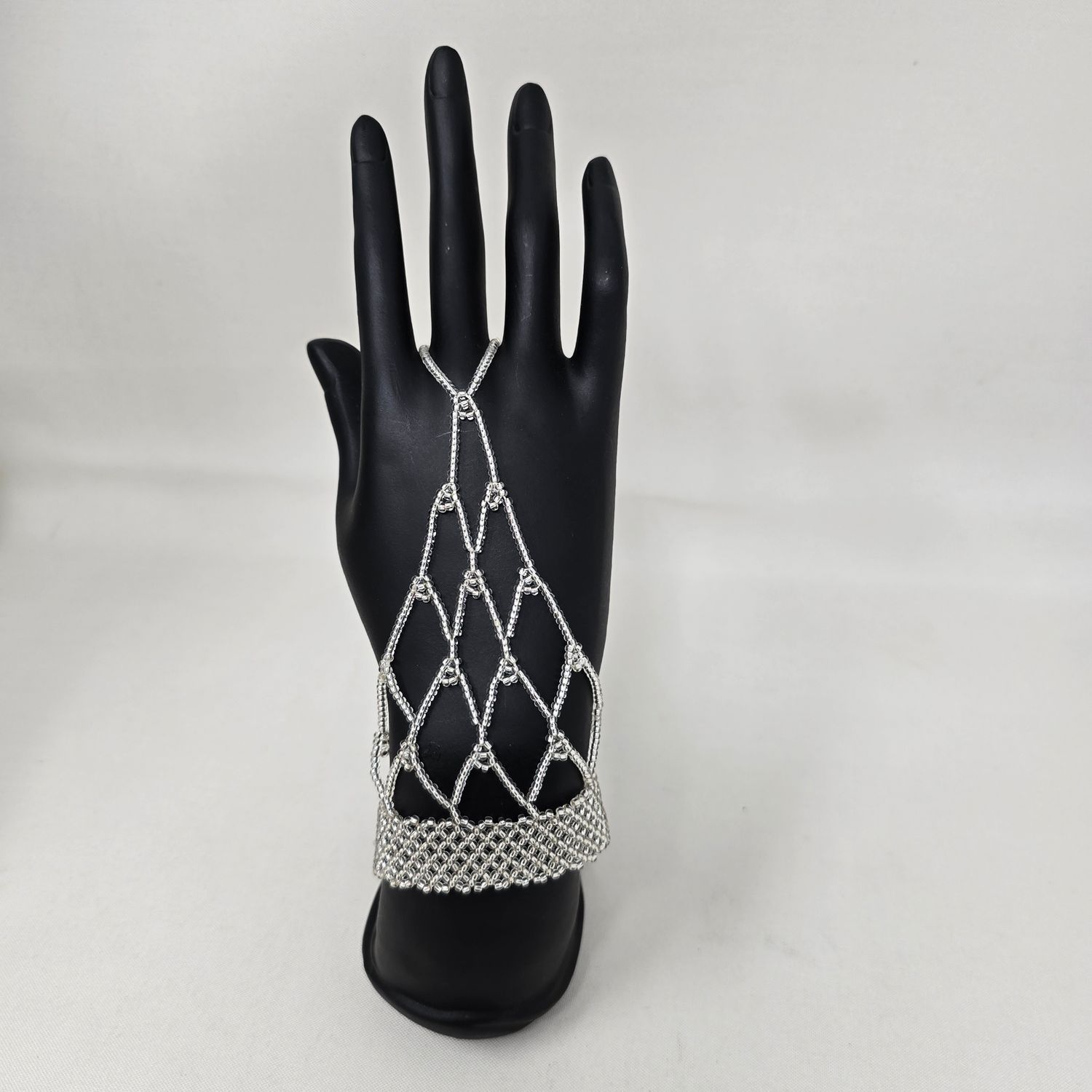 Silver Beaded Hand Gloves - Medium size -  Kaleni