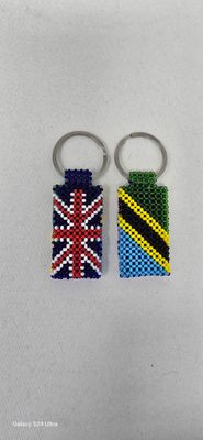 Tanzania 🇹🇿 &amp; UK 🇬🇧 Beaded Flag Keyring – Handmade Cultural Friendship Keychain | African Artisan Gift