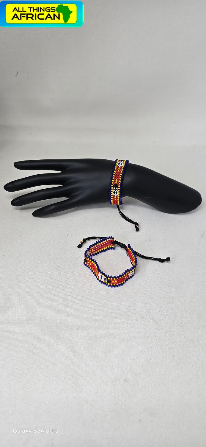 Handmade Eswatini Flag Beaded Bracelet – African Jewellery | Adjustable Friendship Bracelet | Support African Artisans