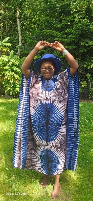 Mai Collection African Tie-Dye Kaftan – Handmade One Size Dress