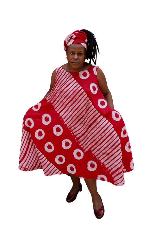 ANTP Design – Handmade African Batik Swing Dress &amp; Headwrap | One-of-a-Kind | Size 18–24 - Talisha
