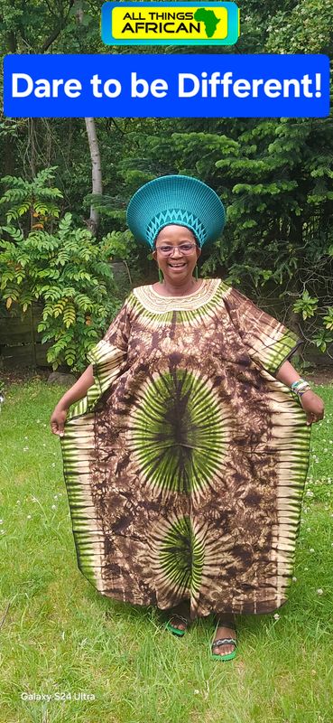 Authentic Handmade African Tie-Dye Boubou Dress &amp; Matching Zulu Hat