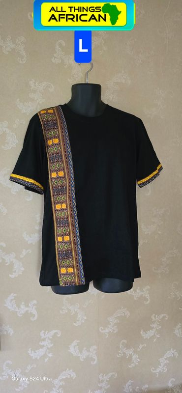 Handmade African Print Men's T-Shirt – Black | L | Ethically Made | Free UK Postage - Kashina
