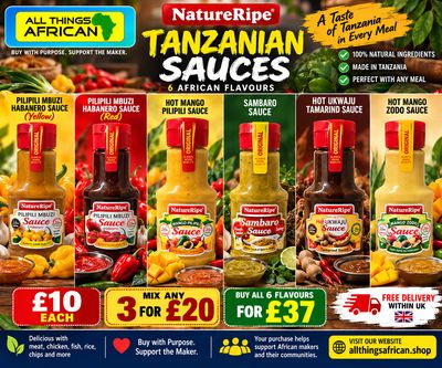 NatureRipe Tanzanian Sauces | 6 African Flavours | Choose Any 3 flavours for £20 or  Buy All 6 Different Flavours for £37 - Pilipili