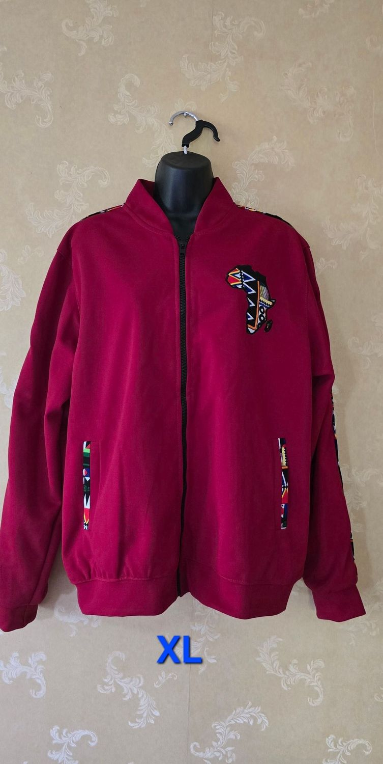 African Print Statement Bomber Jacket – Burgundy &amp; Bold Kitenge Detail | XL - Lanisha