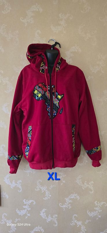 Map of Africa Hoodie Red  -Unisex - with Zip - XL -  Lano