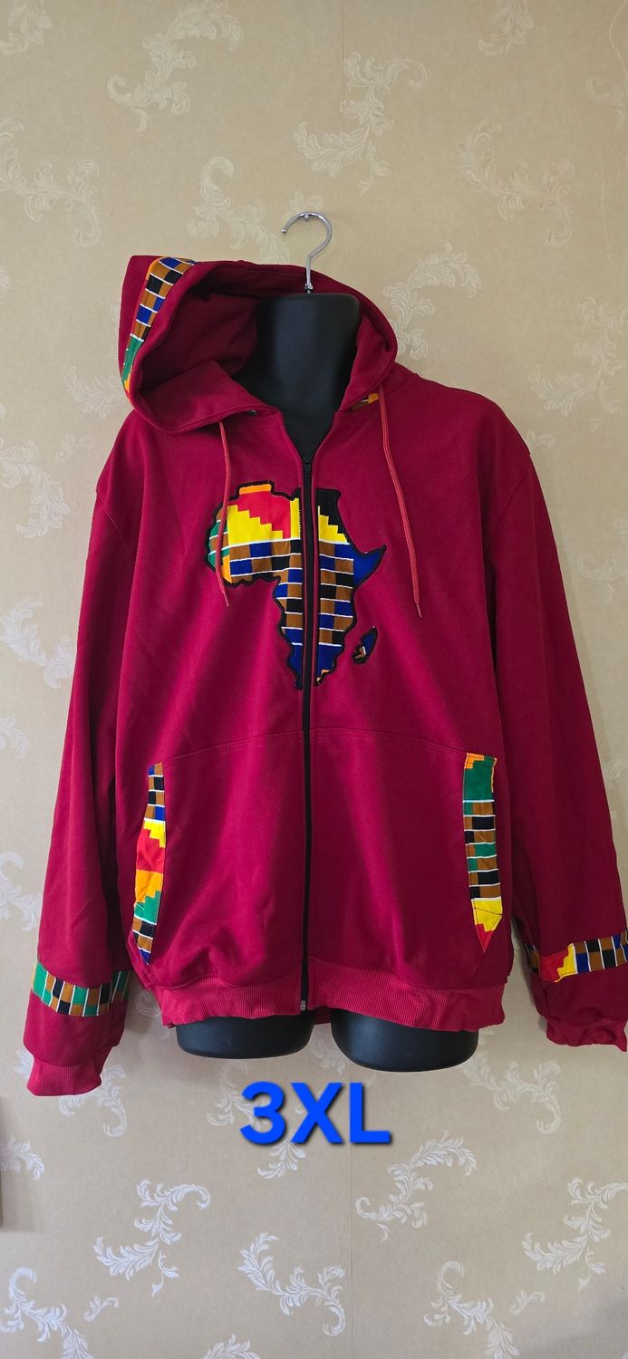 Map of Africa Hoodie Deep Red -Unisex - with Zip - 3XL -  Nasha