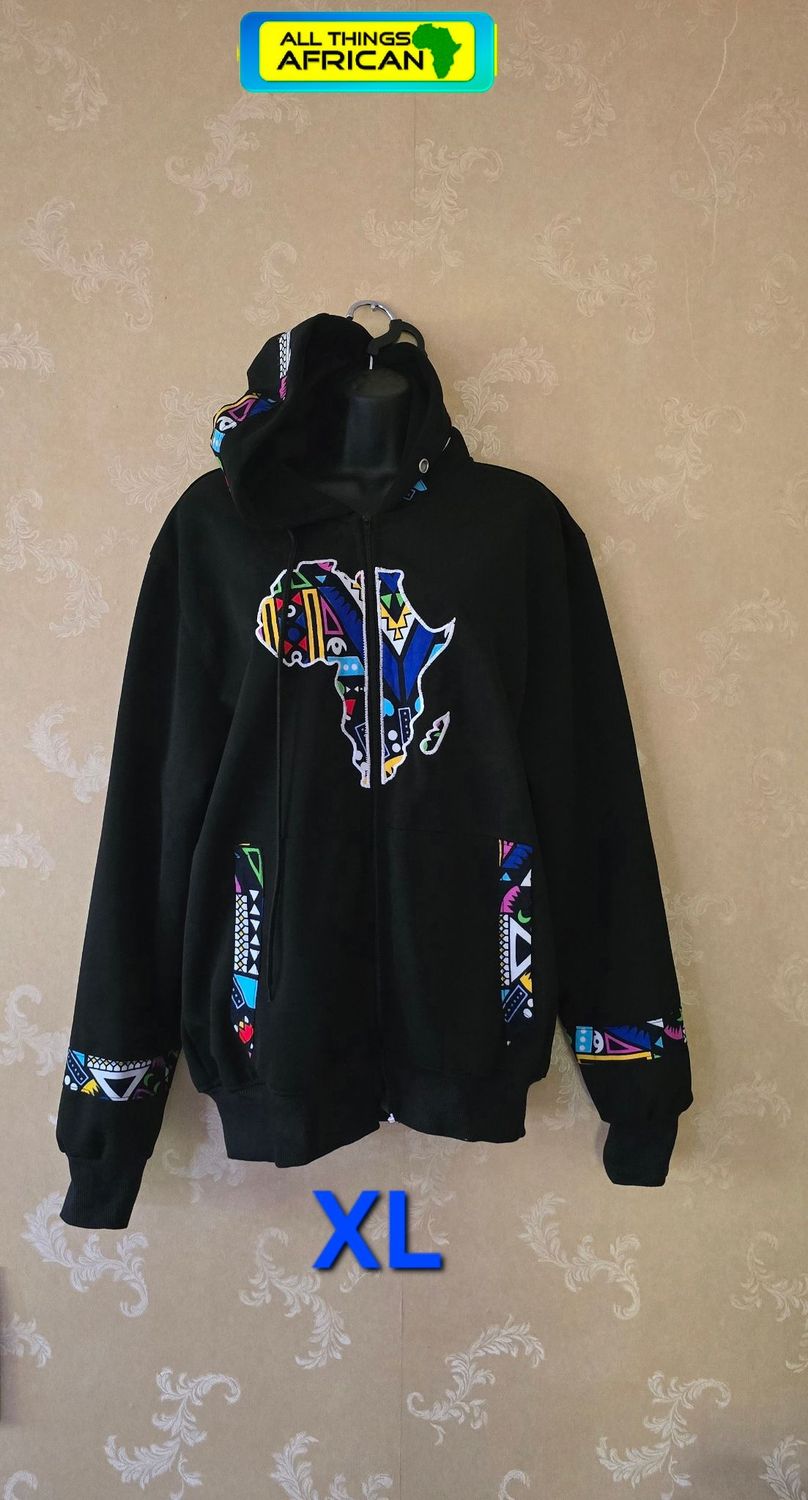 Map of Africa Hoodie - with Zip - Black - Size XL -  Hanide