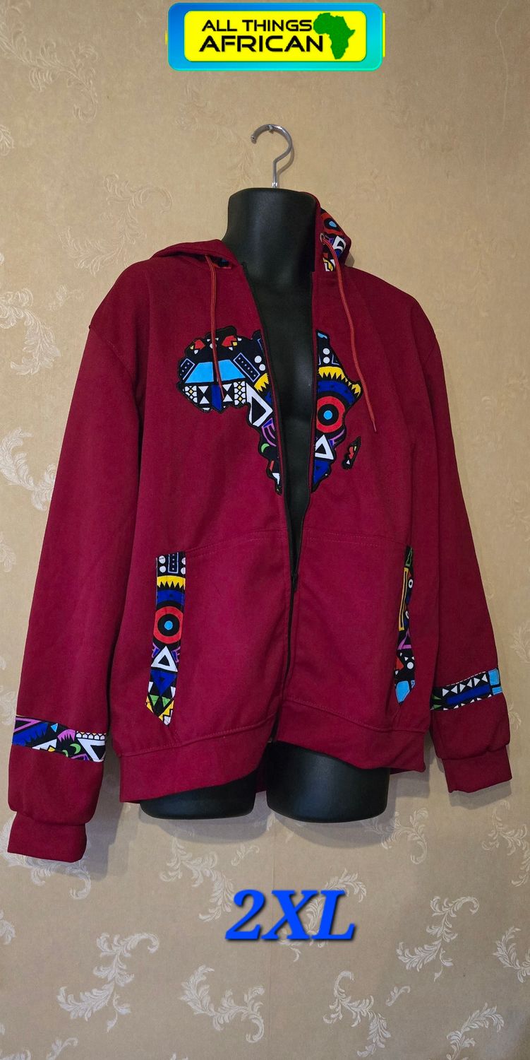 Map of Africa Hoodie - with Zip - Red - Size 2XL -  Magabu