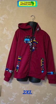 Map of Africa Hoodie - with Zip - Red - Size 2XL -  Faloga