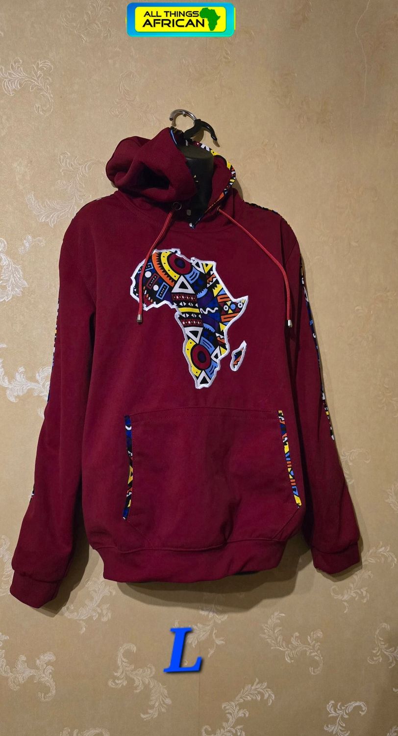 🌍 Burgundy African Heritage Print Hoodie – Unisex | Size L  Davelo  £60