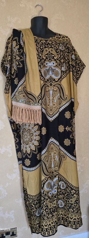 Filo Collection Somali Style Kaftan Dashiki Dress | Black &amp; Gold | Free Size - Yamatisha