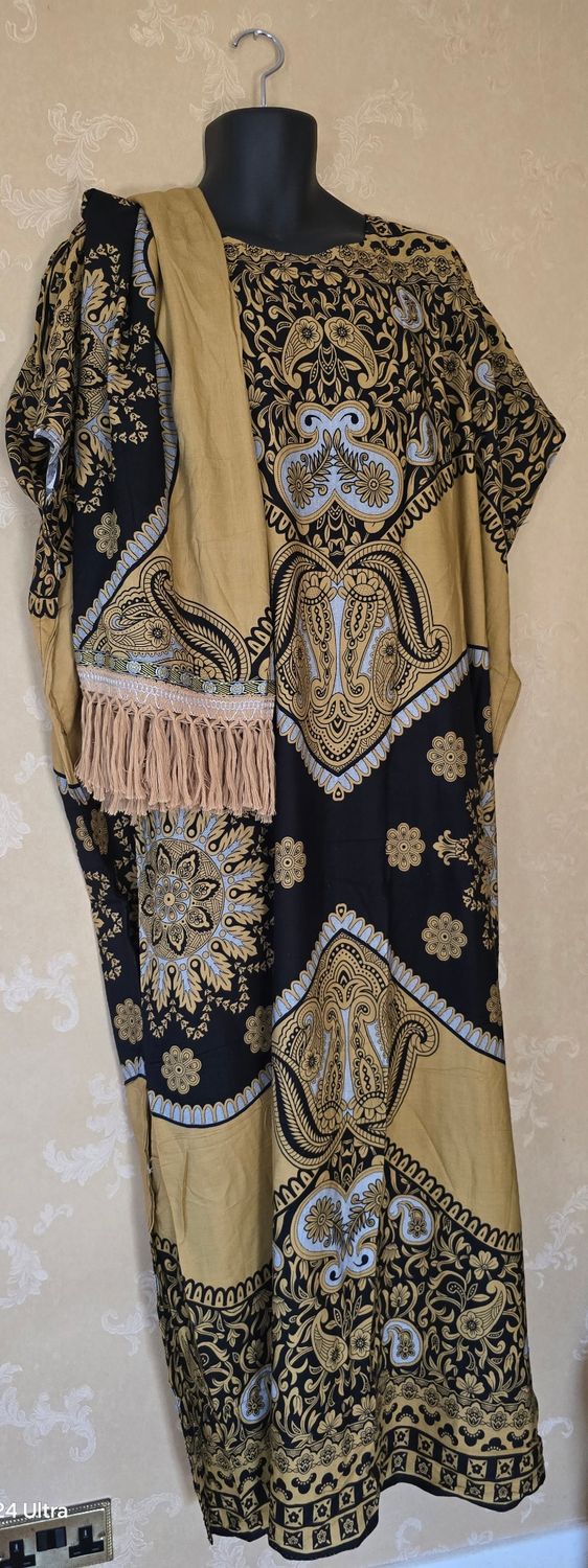 Filo Collection Somali Style Kaftan Dashiki Dress | Black &amp; Gold | Free Size - Yamatisha