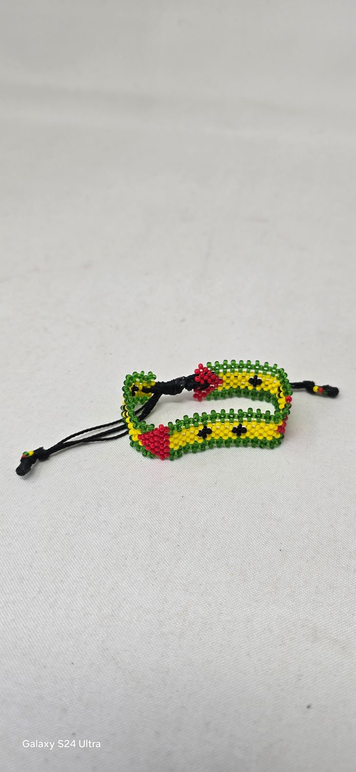 Adjustable Hand Beaded Bracelets - Sao Tome and Principe flag colours 
