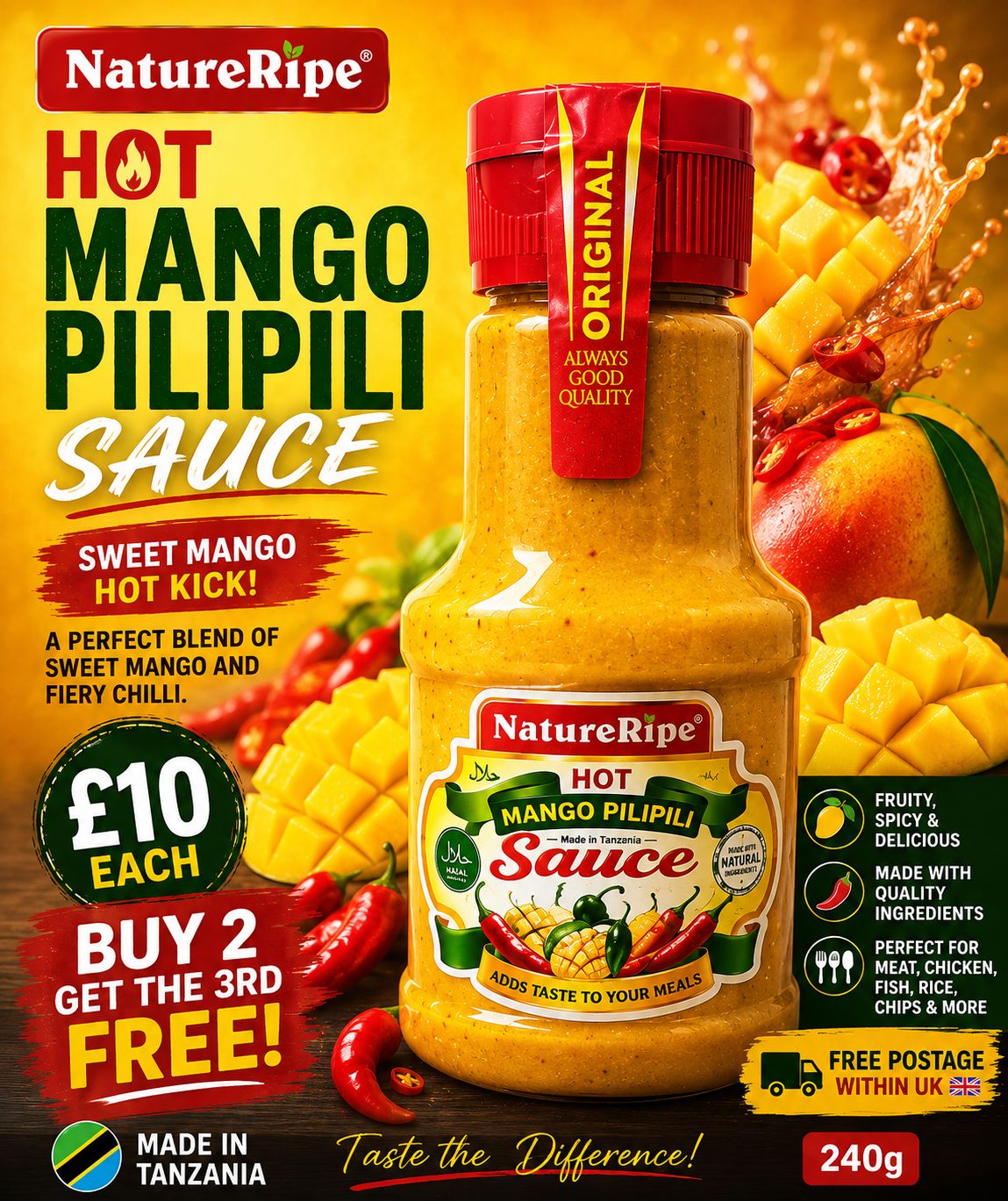 NatureRipe Hot Mango Pilipili Sauce 240g | Tanzanian Mango Chilli Sauce