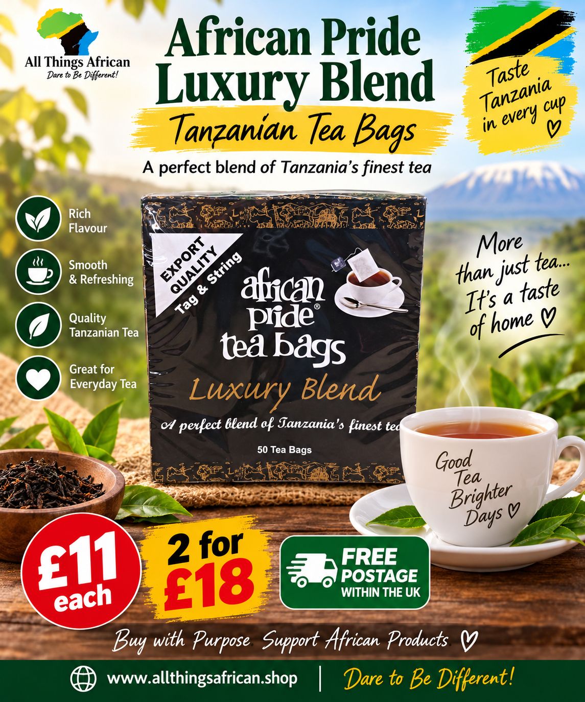 African Pride Luxury Blend Tanzanian Tea Bags 50 Pack | Premium Tanzania Tea | 2 for £18