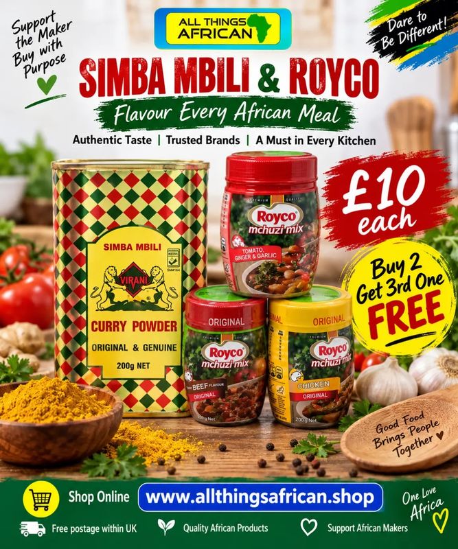 Kenyan Royco Mchuzi Mix &amp; Simba Mbili Curry Powder 200g | Authentic African Seasoning | Buy 2 Get 3rd FREE