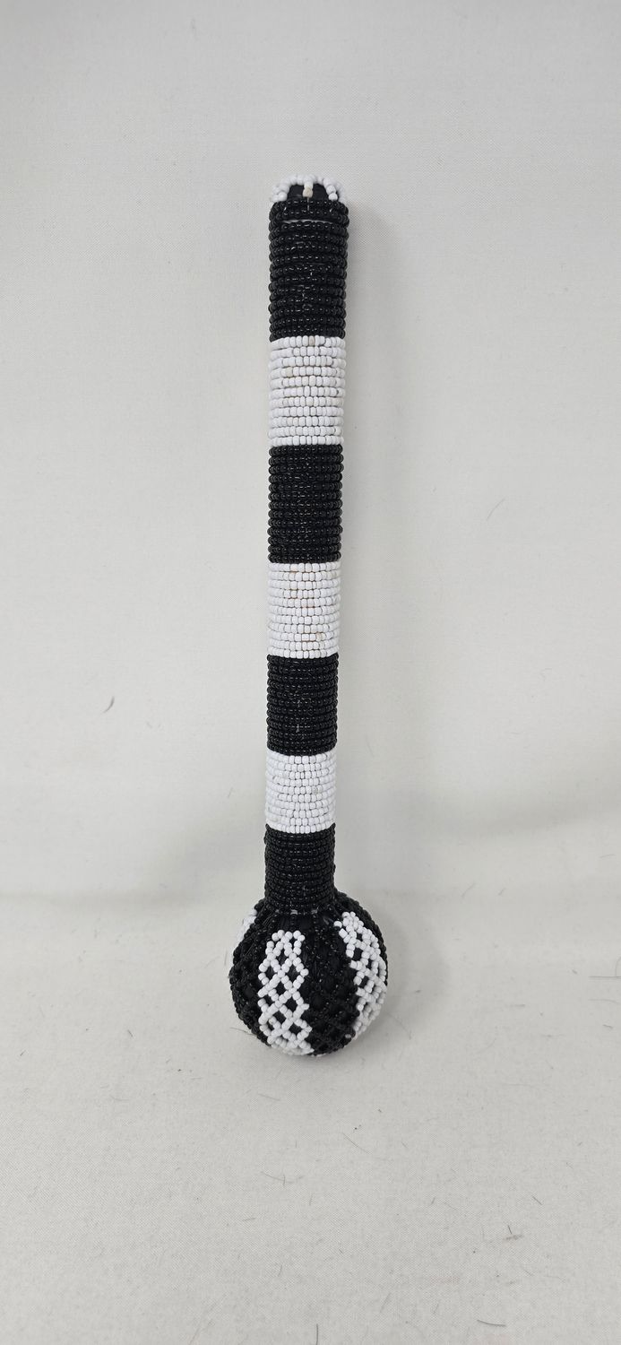 Handmade African Beaded Induku / Knobkerrie | Black &amp; White | £30 - Akeda