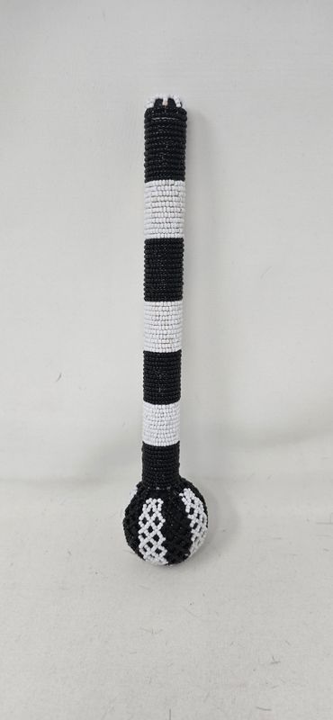 Handmade African Beaded Induku / Knobkerrie | Black &amp; White | £30 - Akeda