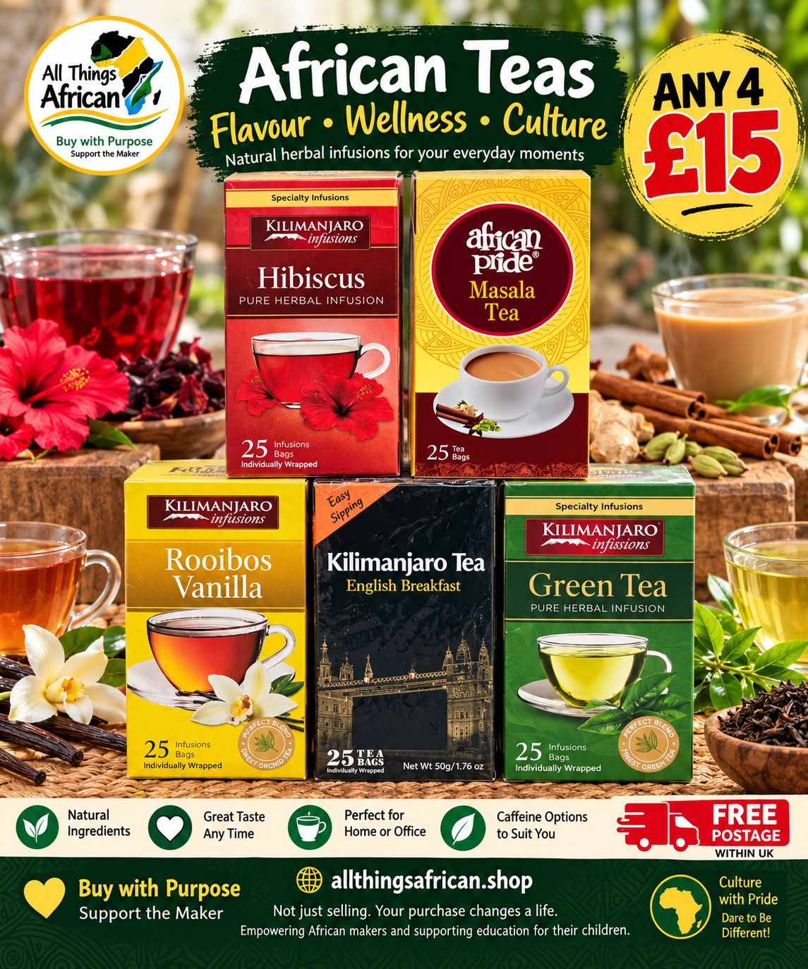 African Tea Collection | Kilimanjaro &amp; African Pride Teas | Mix Any 4 for £15