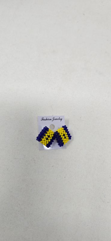 Barbados Flag Handbeaded Stud Earrings | Caribbean Jewellery | 1.5cm x 1.5cm