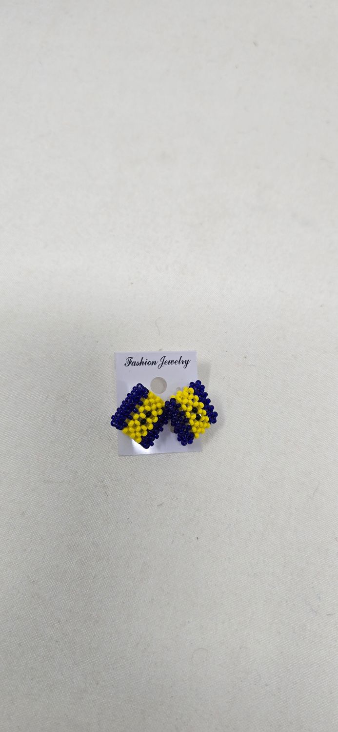 Barbados Flag Handbeaded Stud Earrings | Caribbean Jewellery | 1.5cm x 1.5cm