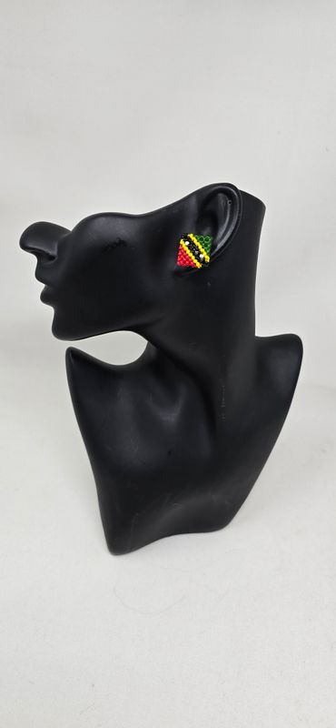 St Kitts &amp; Nevis Flag Handbeaded Stud Earrings | Caribbean Jewellery | 1.5cm x 1.5cm