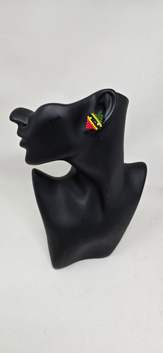 St Kitts &amp; Nevis Flag Handbeaded Stud Earrings | Caribbean Jewellery | 1.5cm x 1.5cm