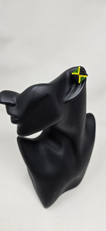Jamaica Flag Handbeaded Stud Earrings | African &amp; Caribbean Jewellery  1.5cm