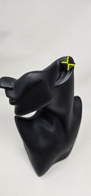 Jamaica Flag Handbeaded Stud Earrings | African &amp; Caribbean Jewellery  1.5cm