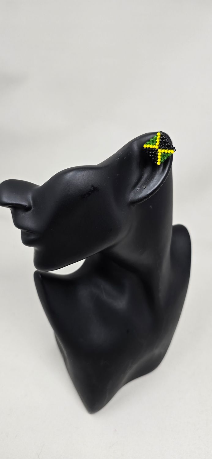 Jamaica Flag Handbeaded Stud Earrings | African &amp; Caribbean Jewellery  1.5cm